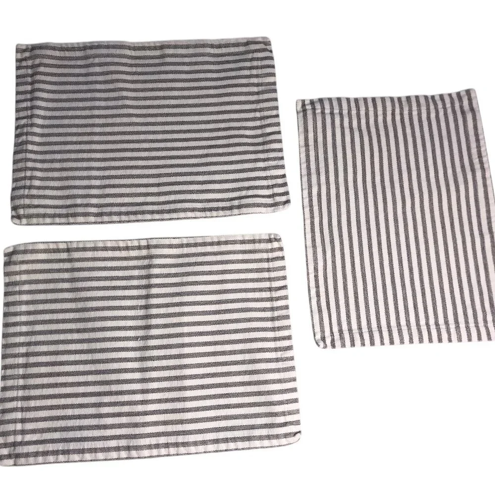 West Elm Set Three Cotton Place Mats, White with Gray Stripe. 100% Cotton India